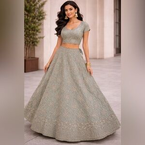Embellished Sage Green Two-Piece Lehenga Set